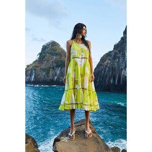 Farm Rio NWT Neon Garden Cotton Midi Dress Floral Summer Yellow Sz XS $235